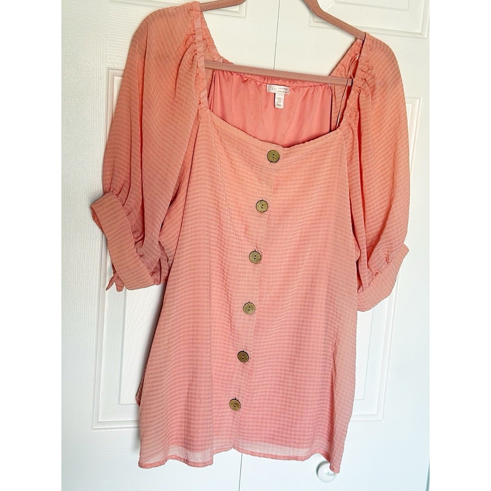 Lauren Conrad Pink Short Sleeve Button Down Blouse In Size 2XL